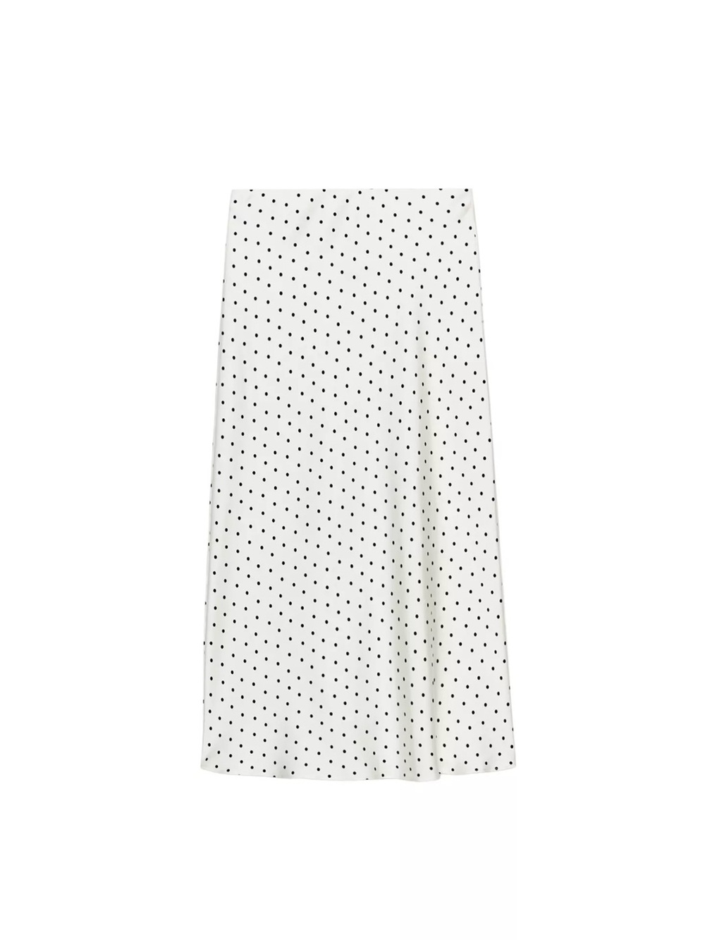 Zara White satin Maxi Skirt with Black Polka Dots size small